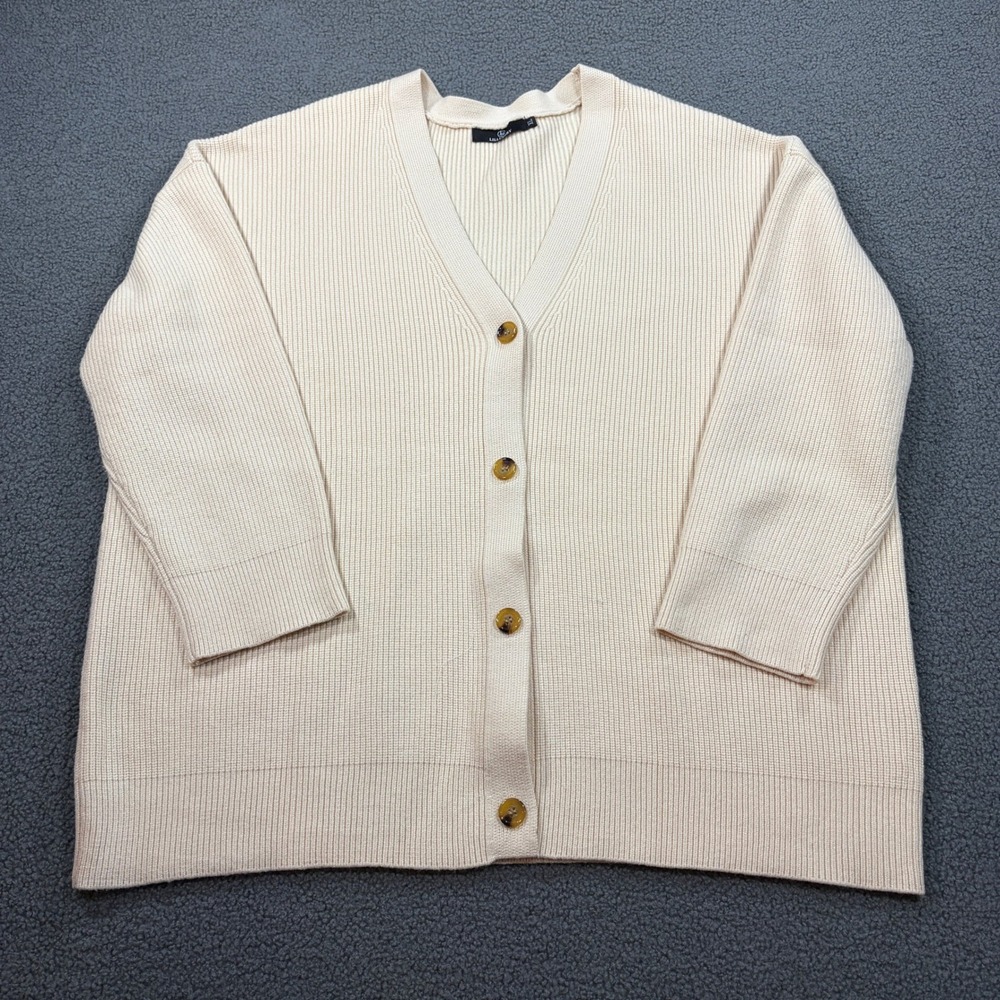 Lillusory Cardigan Womens XL Cream LS088-045 Button Front Ribbed Knit Oversized